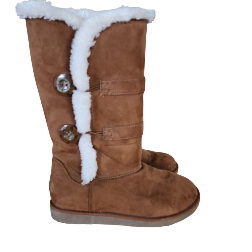 Arizona Womens Size 7M Brown Faux Fur Tall Winter Snow Boots Button Loop